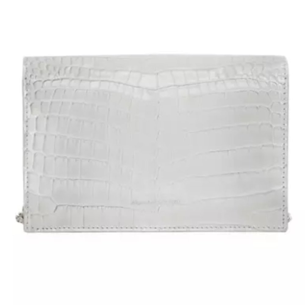Alexander McQueen Skull Croc-Embossed Leather Chain Crossbody Light Gray - Picture 3 of 12